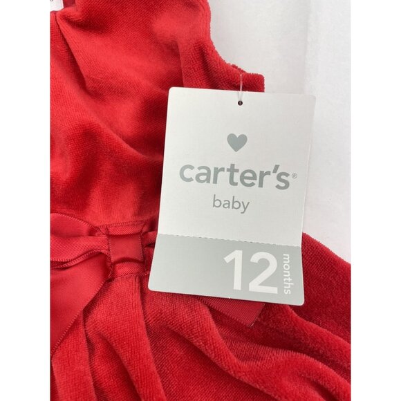 Carters Baby Girl Dress Holiday Size 12 months Red Velvet With Diaper Cover - Picture 3 of 8